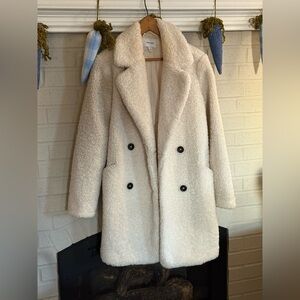 Nine West Cream Teddy Double-Breasted Coat